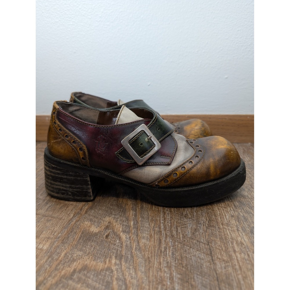 London Underground Vintage Platform Monk Strap Shoes Multi Color Leather Mens 8